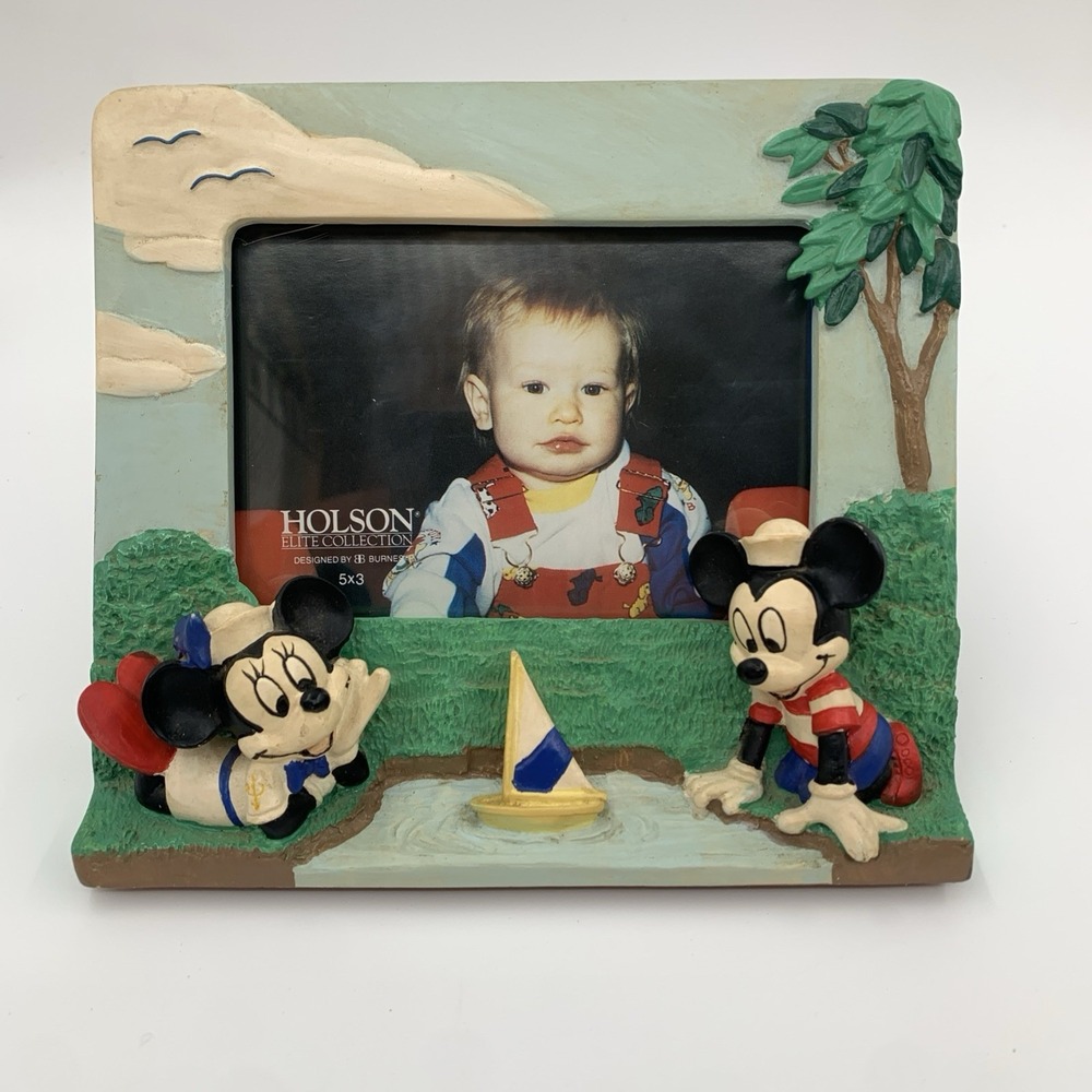 Holson Mickey & Minnie Mouse With Sailboat 3D Picture Frame for 5" x 3" Photo
